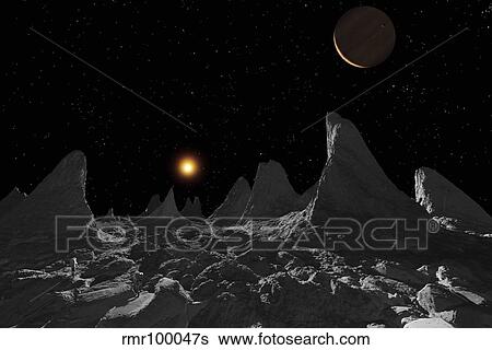 Stock Illustration - Ice spires on Jupiter's large moon, Callisto.. Fotosearch