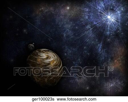 Illustration of a bright star illuminating a nearby planet. View Large Illustration Stock Illustration - Illustration of a bright star illuminating a nearby planet.. Fotosearch