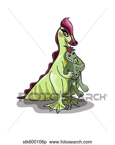 Illustration of a female Hadrosaurus holding a doll. View Large Illustration Stock Illustration - Illustration of a female Hadrosaurus holding a doll.. Fotosearch