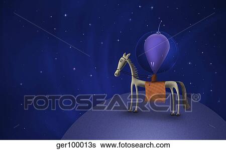 Illustration of a Martian riding a horse atop a planet in outer space. View Large Illustration Stock Illustration - Illustration of a Martian riding a horse atop a planet in outer space.. Fotosearch