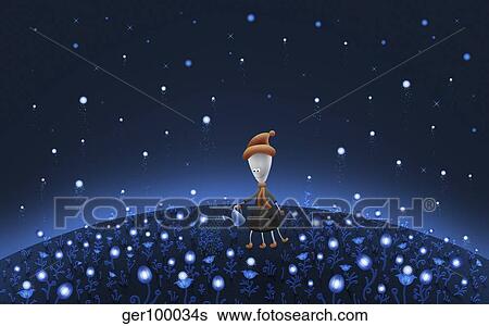 Stock Illustration - Illustration of a Martian watering a starfield.. Fotosearch
