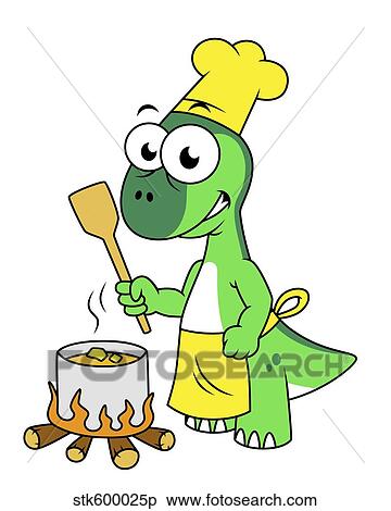 Stock Illustration - Illustration of a Parasaurolophus dinosaur cooking.. Fotosearch