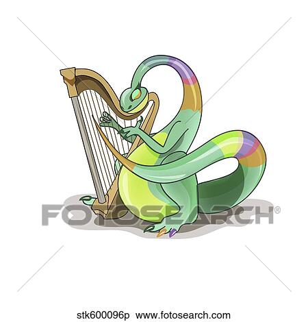 Stock Illustration - Illustration of a Plateosaurus playing the harp.. Fotosearch