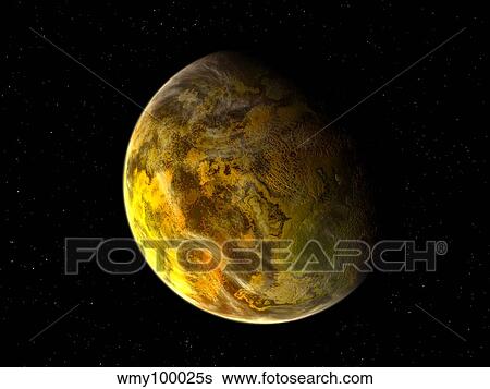 Illustration of a rocky and variegated extrasolar planet, Gliese 581 c. View Large Illustration Stock Illustration - Illustration of a rocky and variegated extrasolar planet, Gliese 581 c.. Fotosearch