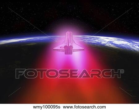 Stock Illustration - Illustration of a space shuttle re-entering the Earth's atmosphere.. Fotosearch