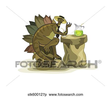 Stock Illustration - Illustration of a Stegosaurus drinking a beverage.. Fotosearch