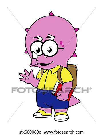 Stock Illustration - Illustration of a Triceratops nerd with backpack and textbook.. Fotosearch