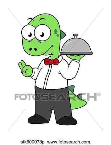 Stock Illustration - Illustration of a Tyrannosaurus Rex food waiter.. Fotosearch