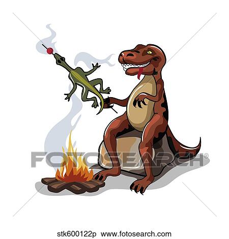 Illustration of a Tyrannosaurus Rex cooking food over a campfire. View Large Illustration Stock Illustration - Illustration of a Tyrannosaurus Rex cooking food over a campfire.. Fotosearch