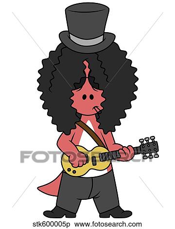 Stock Illustration - Illustration of an Allosaurus guitar playing dressed like Slash.. Fotosearch