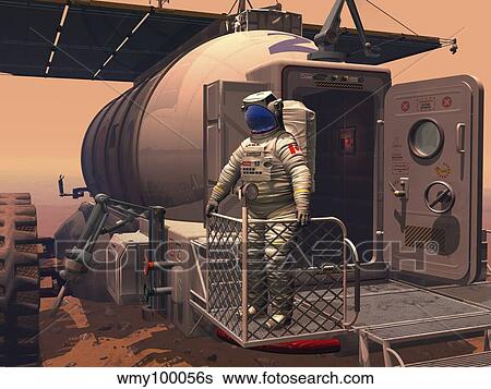Stock Illustration - Illustration of an astronaut leaving their Mars rover vehicle to explore the planet's surface.. Fotosearch