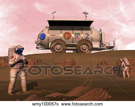 Illustration of astronauts examining an outcrop of sedimentary rock on a Martian dune field. View Large Illustration Stock Illustration - Illustration of astronauts examining an outcrop of sedimentary rock on a Martian dune field.. Fotosearch