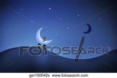 Illustration of cartoon characters stealing the moon. View Large Illustration Stock Illustration - Illustration of cartoon characters stealing the moon.. Fotosearch
