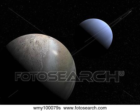 Illustration of the gas giant planet Neptune and its largest moon Triton. View Large Illustration Stock Illustration - Illustration of the gas giant planet Neptune and its largest moon Triton.. Fotosearch