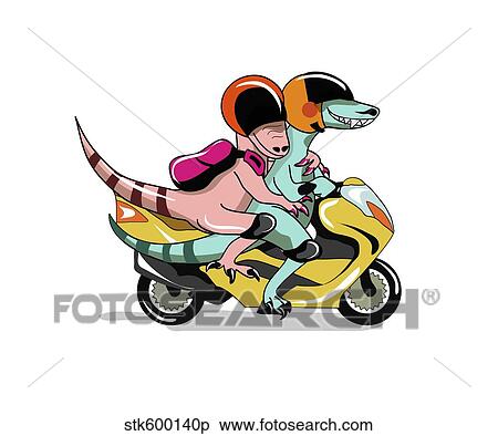 Illustration of two raptors riding a motor scooter. View Large Illustration Stock Illustration - Illustration of two raptors riding a motor scooter.. Fotosearch
