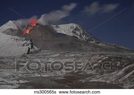 Incandescent rockfall of glowing lava down flank of Shiveluch Volcano. View Large Photo Image Stock Photograph - Incandescent rockfall of glowing lava down flank of Shiveluch Volcano.. Fotosearch