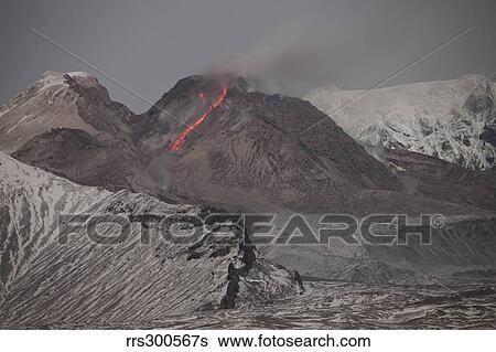 Incandescent rockfall of glowing lava down flank of Shiveluch Volcano. View Large Photo Image Stock Photograph - Incandescent rockfall of glowing lava down flank of Shiveluch Volcano.. Fotosearch