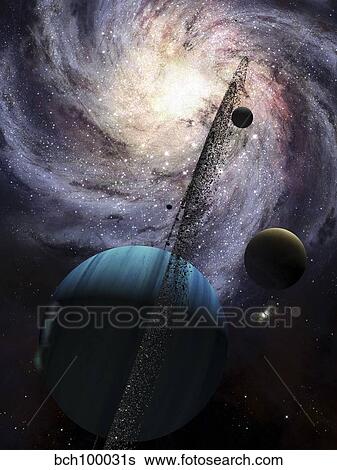Stock Illustration - Indra, a fast spinning gas giant generating tremendous tidal forces.. Fotosearch