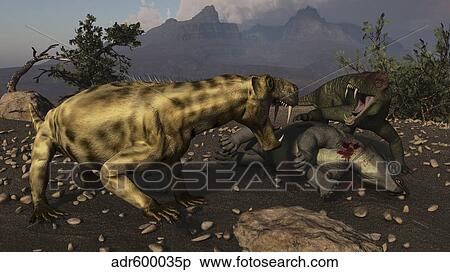 Inostrancevia moving in on a kill made by a Doliosauriscus. View Large Illustration Stock Illustration - Inostrancevia moving in on a kill made by a Doliosauriscus.. Fotosearch