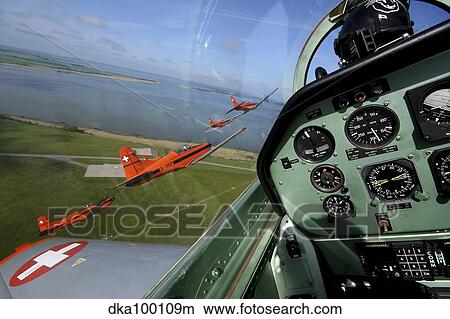 Inside the Pilatus PC-7 turboprop trainer of the Swiss Air Force display team. View Large Photo Image Picture - Inside the Pilatus PC-7 turboprop trainer of the Swiss Air Force display team. . Fotosearch