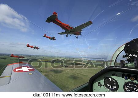 Picture - Inside the Pilatus PC-7 turboprop trainer of the Swiss Air Force display team. . Fotosearch