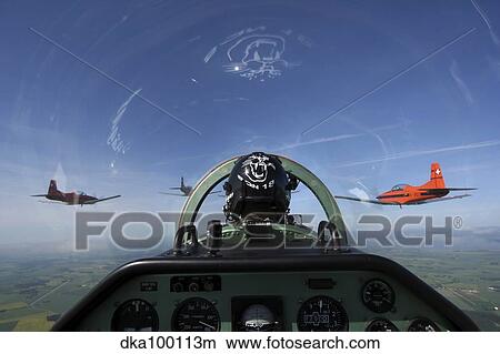 Picture - Inside the Pilatus PC-7 turboprop trainer of the Swiss Air Force display team. . Fotosearch