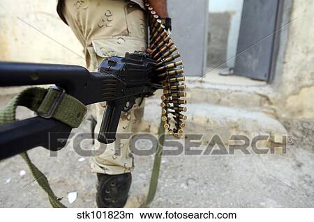 Iraqi soldiers carrying machine guns and rifles. View Large Photo Image Picture - Iraqi soldiers carrying machine guns and rifles.. Fotosearch