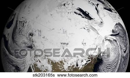 Stock Photograph - January 2, 2009 - Cloud simulation of a single day centered over Canada. . Fotosearch