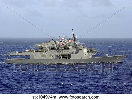 JDS Atago sails in formation with U. S. Navy and Japan Maritime Self Defense Force ships. View Large Photo Image Picture - JDS Atago sails in formation with U. S. Navy and Japan Maritime Self Defense Force ships.. Fotosearch