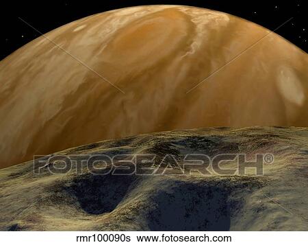 Stock Illustration - Jupiter seen from one of its innermost moons, tiny Metis.. Fotosearch