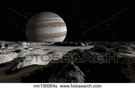 Stock Illustration - Jupiter's large moon, Europa, is covered by a thick crust of ice.. Fotosearch