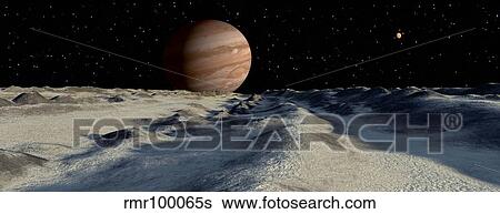 Jupiter's large moon, Europa, is covered by a thick crust of ice. View Large Illustration Stock Illustration - Jupiter's large moon, Europa, is covered by a thick crust of ice.. Fotosearch