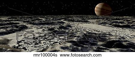 Stock Illustration - Jupiter's moon, Europa, covered by a thick crust of ice.. Fotosearch
