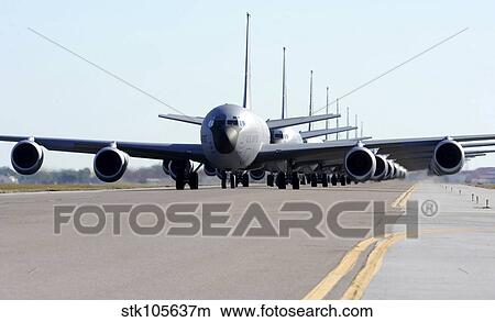 KC-135 Stratotankers in Elephant Walk formation on the runway. View Large Photo Image Picture - KC-135 Stratotankers in Elephant Walk formation on the runway.. Fotosearch