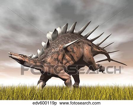 Kentrosaurus dinosaur running on the yellow grass. View Large Illustration Stock Illustration - Kentrosaurus dinosaur running on the yellow grass.. Fotosearch