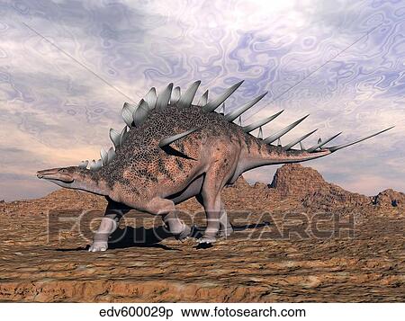Kentrosaurus dinosaur walking in the desert. View Large Illustration Stock Illustration - Kentrosaurus dinosaur walking in the desert.. Fotosearch