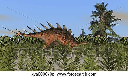 Kentrosaurus grazing amongst desert plants. View Large Illustration Stock Illustration - Kentrosaurus grazing amongst desert plants.. Fotosearch