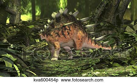Kentrosaurus in a prehistoric forest. View Large Illustration Stock Illustration - Kentrosaurus in a prehistoric forest.. Fotosearch