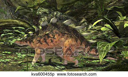 Stock Illustration - Kentrosaurus in a prehistoric forest.. Fotosearch