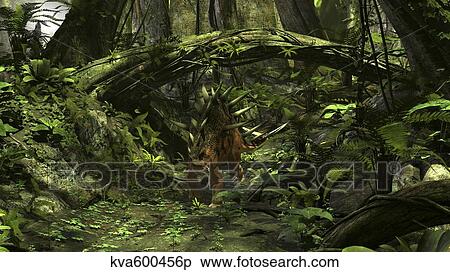 Stock Illustration - Kentrosaurus in a prehistoric forest.. Fotosearch