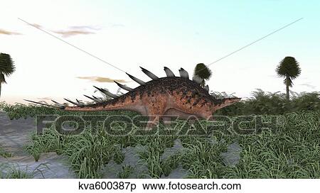 Kentrosaurus in a prehistoric landscape. View Large Illustration Stock Illustration - Kentrosaurus in a prehistoric landscape.. Fotosearch
