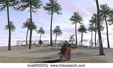 Kentrosaurus roaming a prehistoric landscape. View Large Illustration Stock Illustration - Kentrosaurus roaming a prehistoric landscape.. Fotosearch