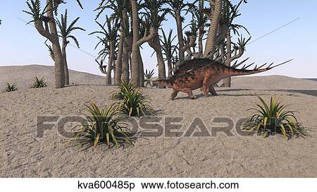 Stock Illustration - Kentrosaurus roaming an island environment.. Fotosearch