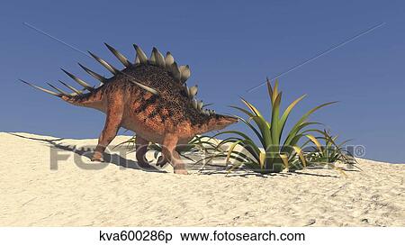Kentrosaurus walking across a barren landscape. View Large Illustration Stock Illustration - Kentrosaurus walking across a barren landscape.. Fotosearch