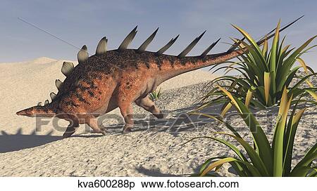 Kentrosaurus walking across a barren landscape. View Large Illustration Stock Illustration - Kentrosaurus walking across a barren landscape.. Fotosearch