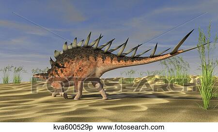 Kentrosaurus walking across a barren landscape. View Large Illustration Stock Illustration - Kentrosaurus walking across a barren landscape.. Fotosearch