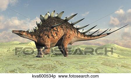 Kentrosaurus walking across a barren landscape. View Large Illustration Stock Illustration - Kentrosaurus walking across a barren landscape.. Fotosearch