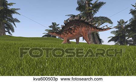 Kentrosaurus walking across a grassy field. View Large Illustration Stock Illustration - Kentrosaurus walking across a grassy field.. Fotosearch