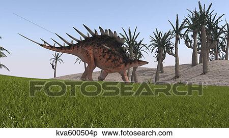 Kentrosaurus walking across a grassy field. View Large Illustration Stock Illustration - Kentrosaurus walking across a grassy field.. Fotosearch