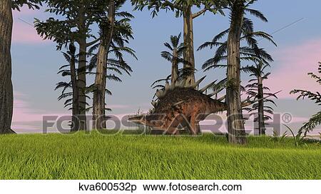 Kentrosaurus walking across a grassy field. View Large Illustration Stock Illustration - Kentrosaurus walking across a grassy field.. Fotosearch